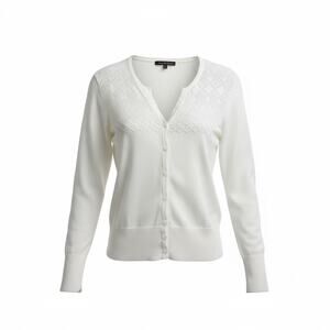 Cable & Gauge White Cardigan Sweater XL Button Front